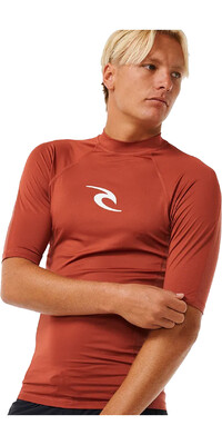 2024 Rip Curl Mens Waves UPF Performance Short Sleeve Rash Vest 142MRV - Red